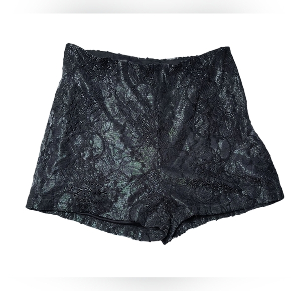 The Sang Black High-Waisted Shimmery Floral  Lace Whimsigoth Sexy Booty Shorts L - Picture 1 of 10